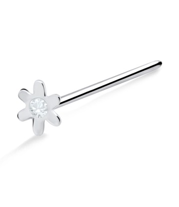 Stone Flower Shaped Silver Straight Nose Stud NSKA-373